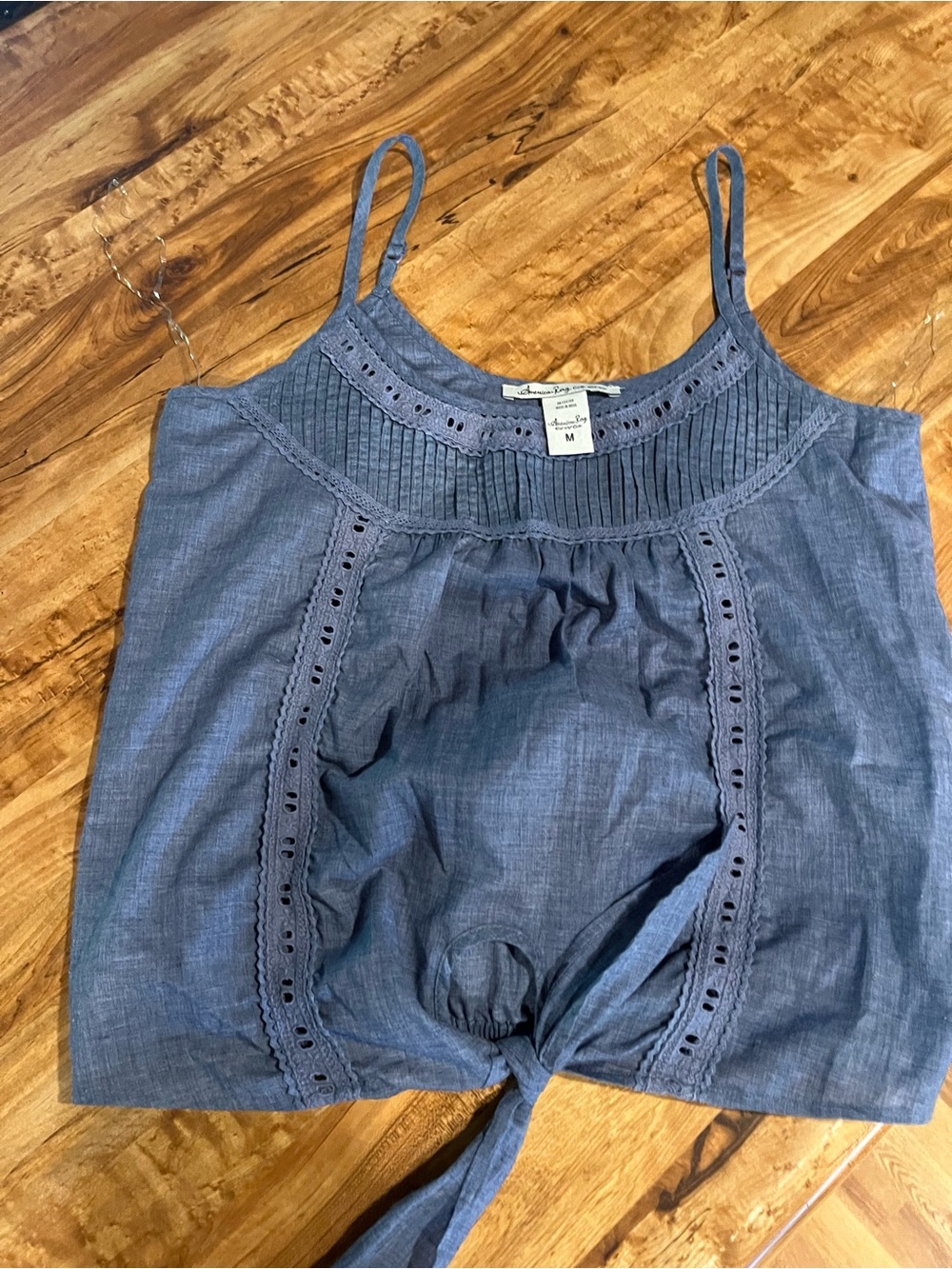 American Rag blue eyelet-trim pleated cami